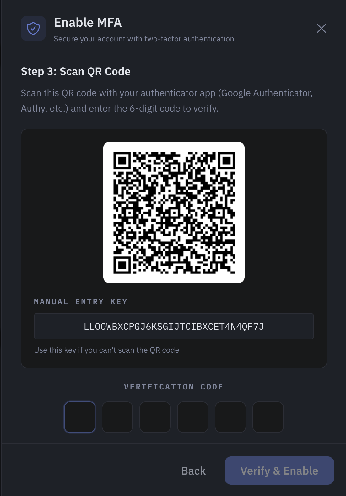 MFA QR Code waiting to be scanned