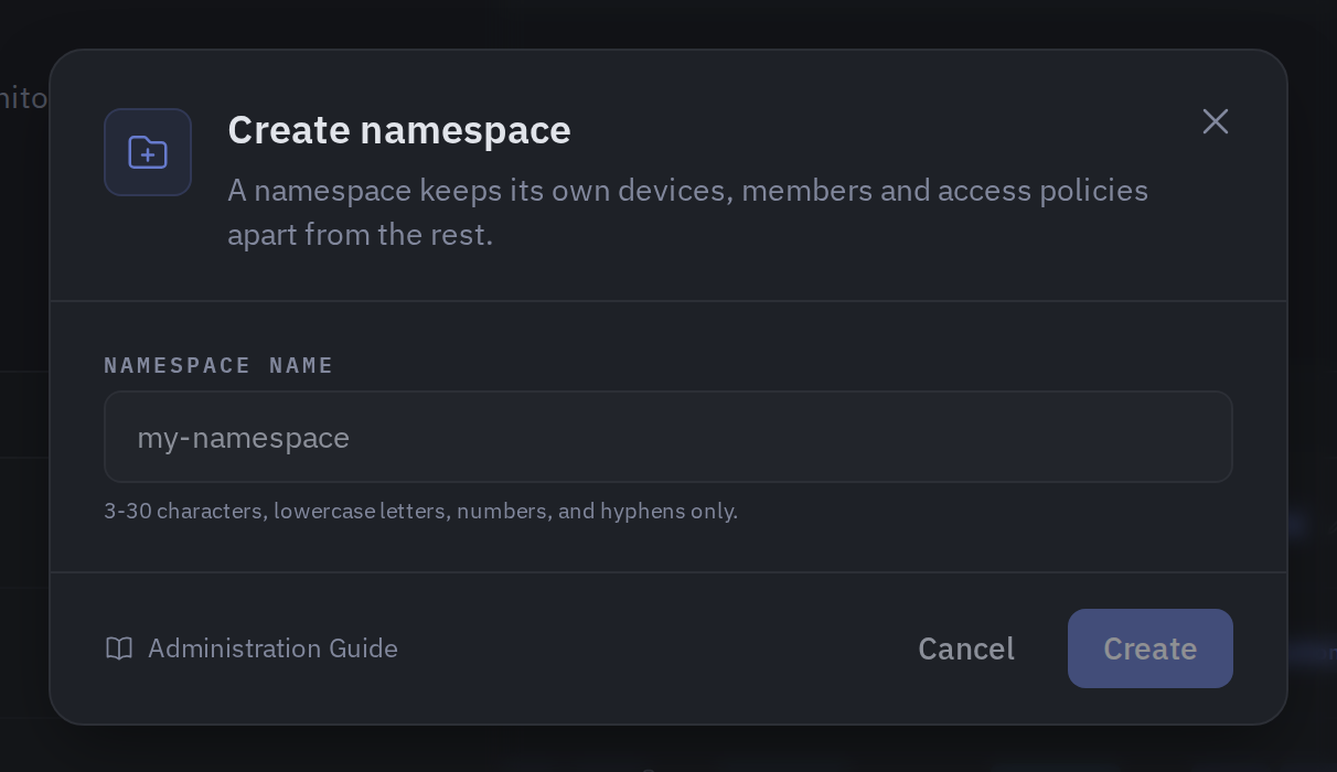 The Create a Namespace dialog, asking for a name